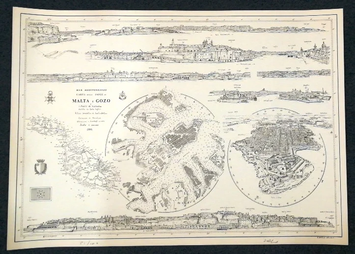 carta – mar mediterraneo – isole di malta e gozo e i porti di valletta (1992) - Arredamento marinaresco