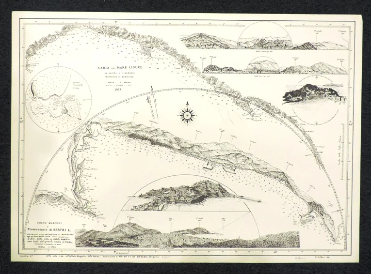 carta del mare ligure da savona a viareggio – golfo marconi e promontorio di sestri levante (1979) - Arredamento marinaresco