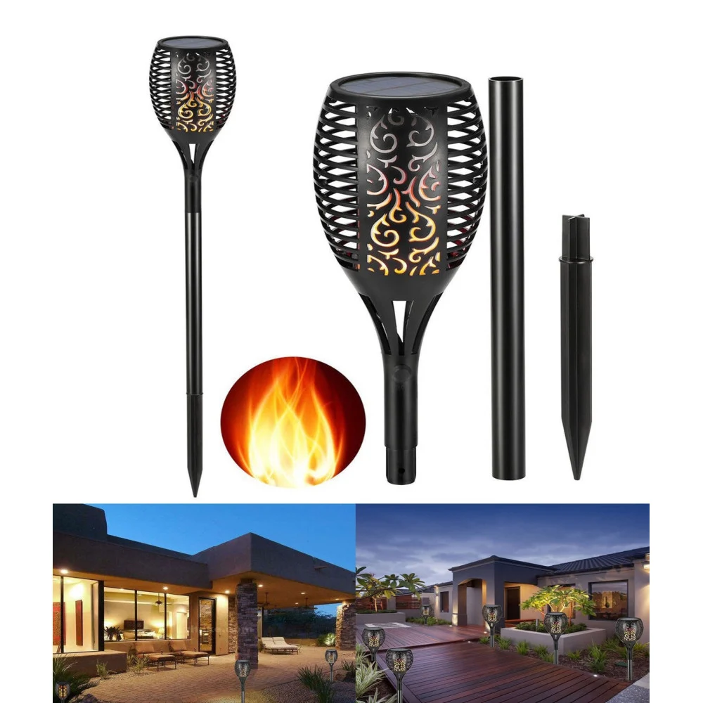 TORCIA SOLARE 96 LED FIAMMA LAMPADA SOLARE ESTERNO IMPERMEABILE GIARDINO SL-306