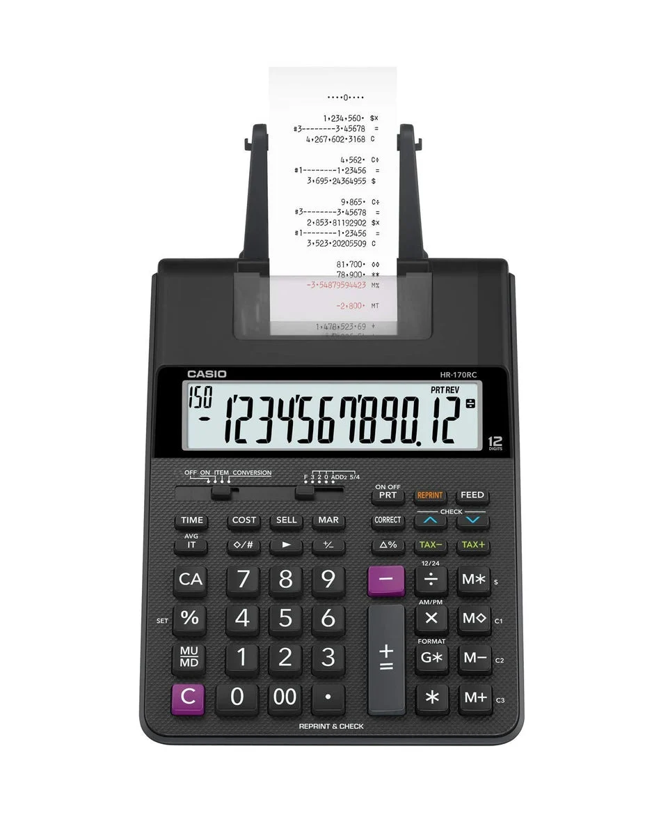 Casio Calcolatrice da Scrivania 12 Cifre con 3 Memorie HR-170RC-BK Nera