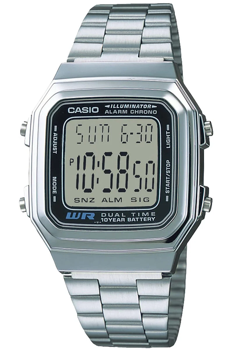 CASIO Collection A178WA-1A Silver Digital Watch for Men