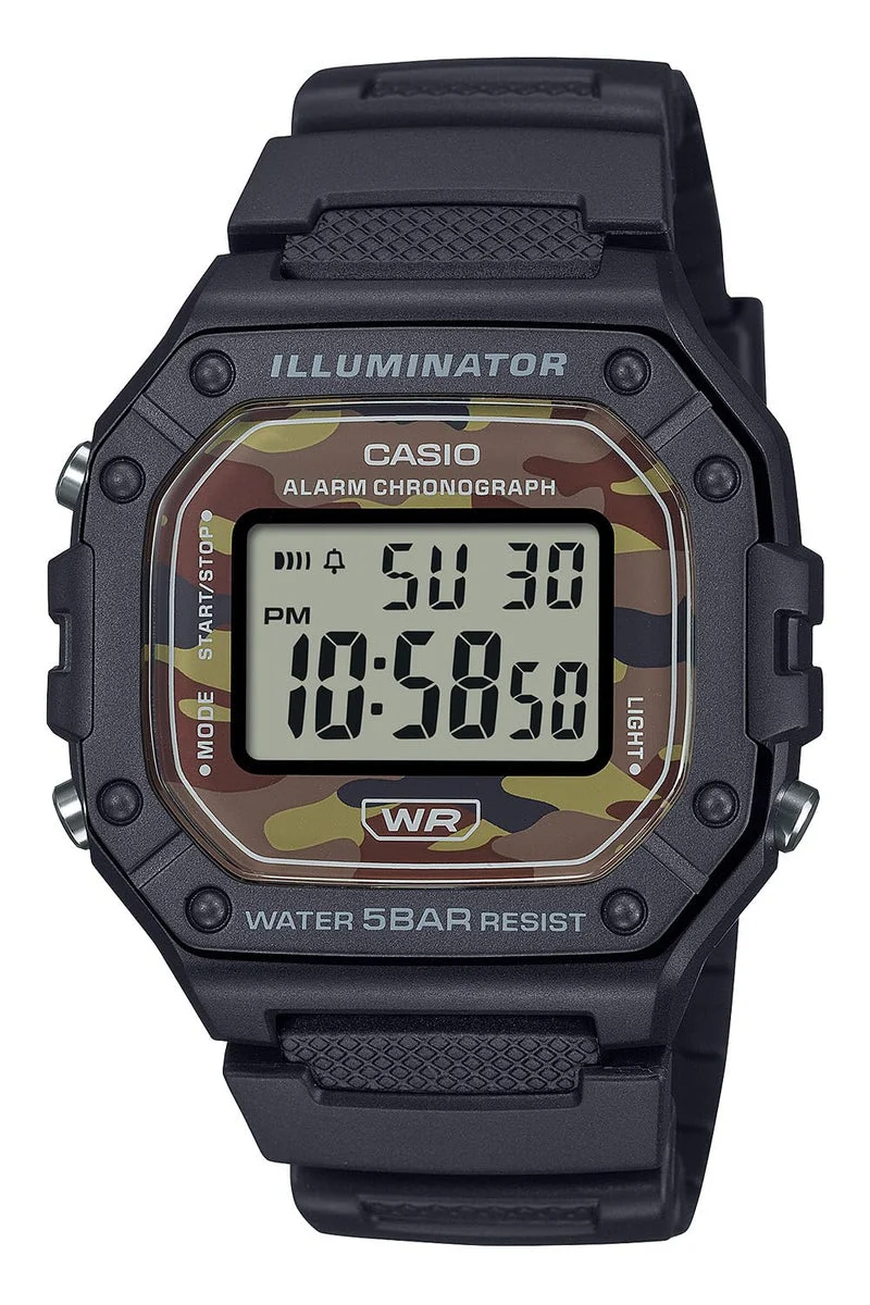 Casio Orologio Digitale Uomo W-218H-5BJF Resistente all'Acqua Camo Nero