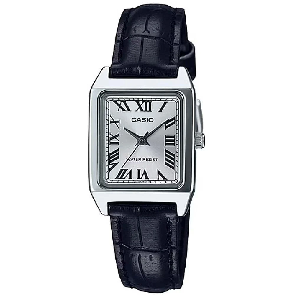 CASIO LTP-V007L-7B1 Women's Rectangular Leather Strap Watch Silver Roman Dial