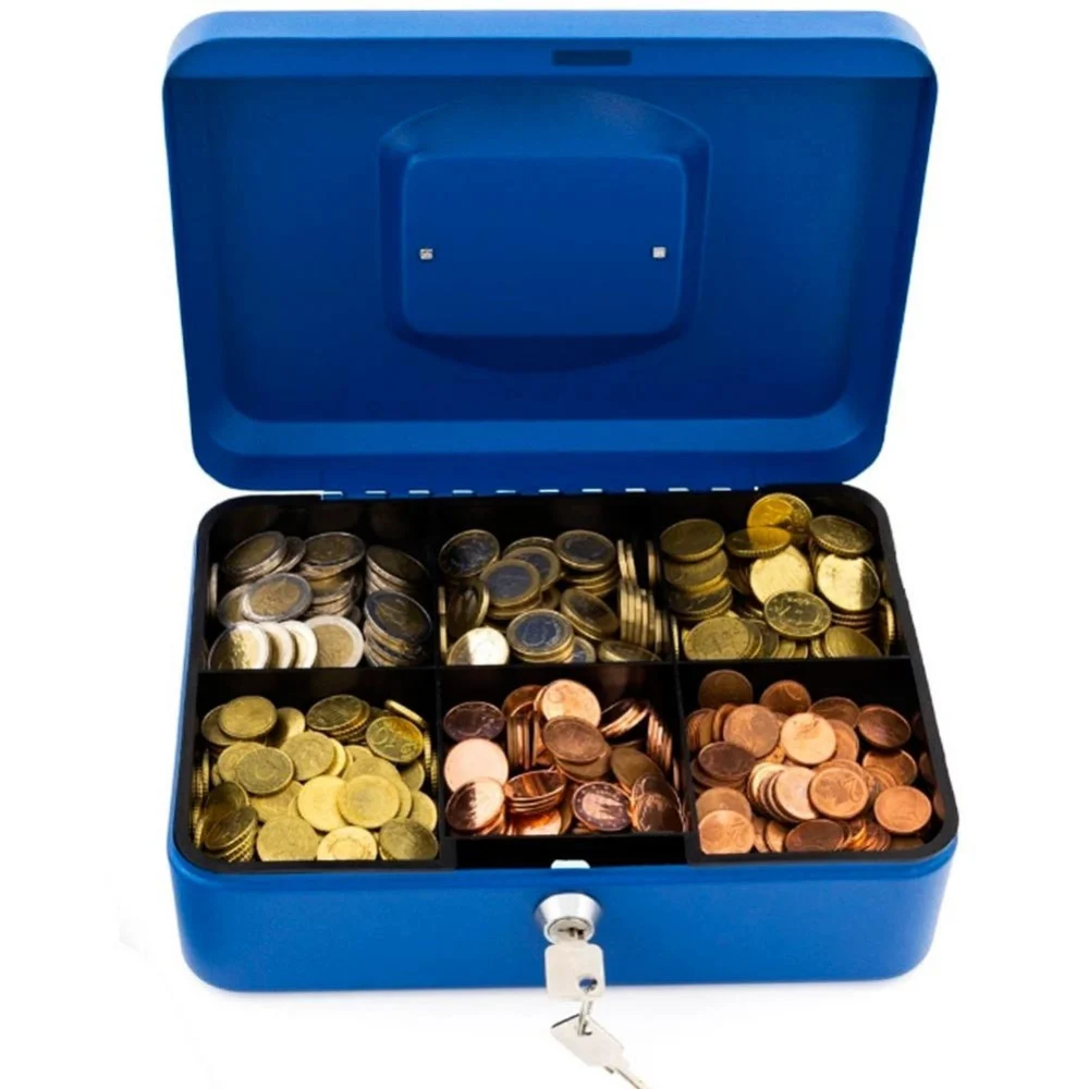 CASSETTA DI SICUREZZA PORTAVALORI CON VASSOIO PORTAMONETE + 2 CHIAVI 20 x 16 CM - TrAdE Shop Traesio
