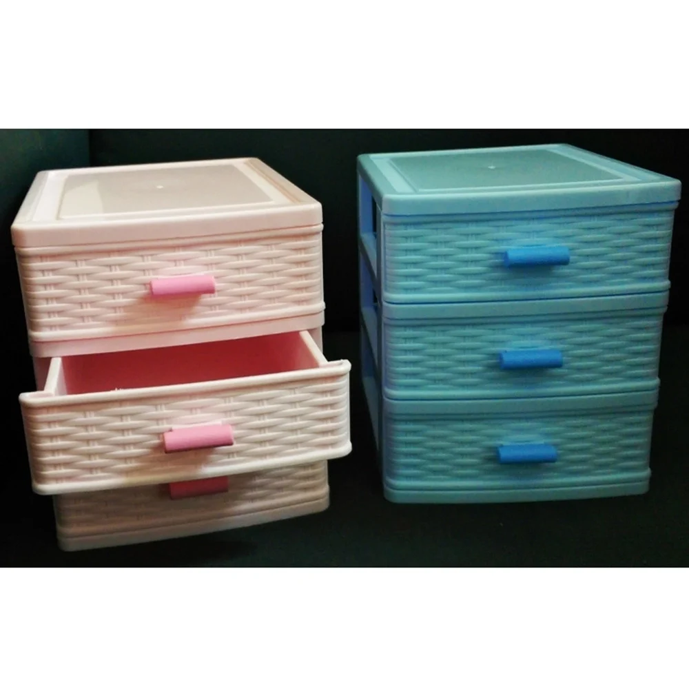 CASSETTIERA 3 CASSETTI PLASTICA EFFETTO VIMINI PORTA OGGETTI COFANETTO MINUTERIE - TrAdE Shop Traesio