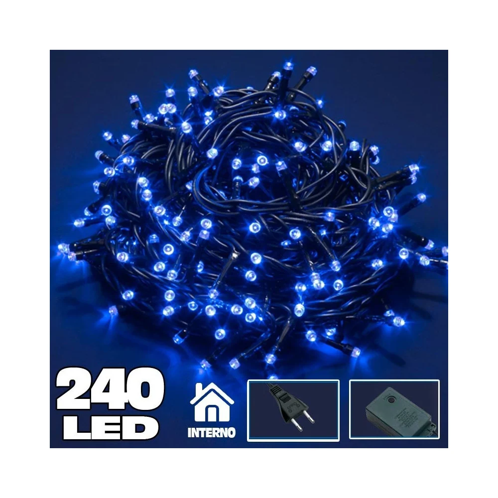 CATENA LUCI A LED LUMINOSA NATALIZIA 240 LED BLU CON 7 GIOCHI MINI LUCCIOLE - TrAdE Shop Traesio