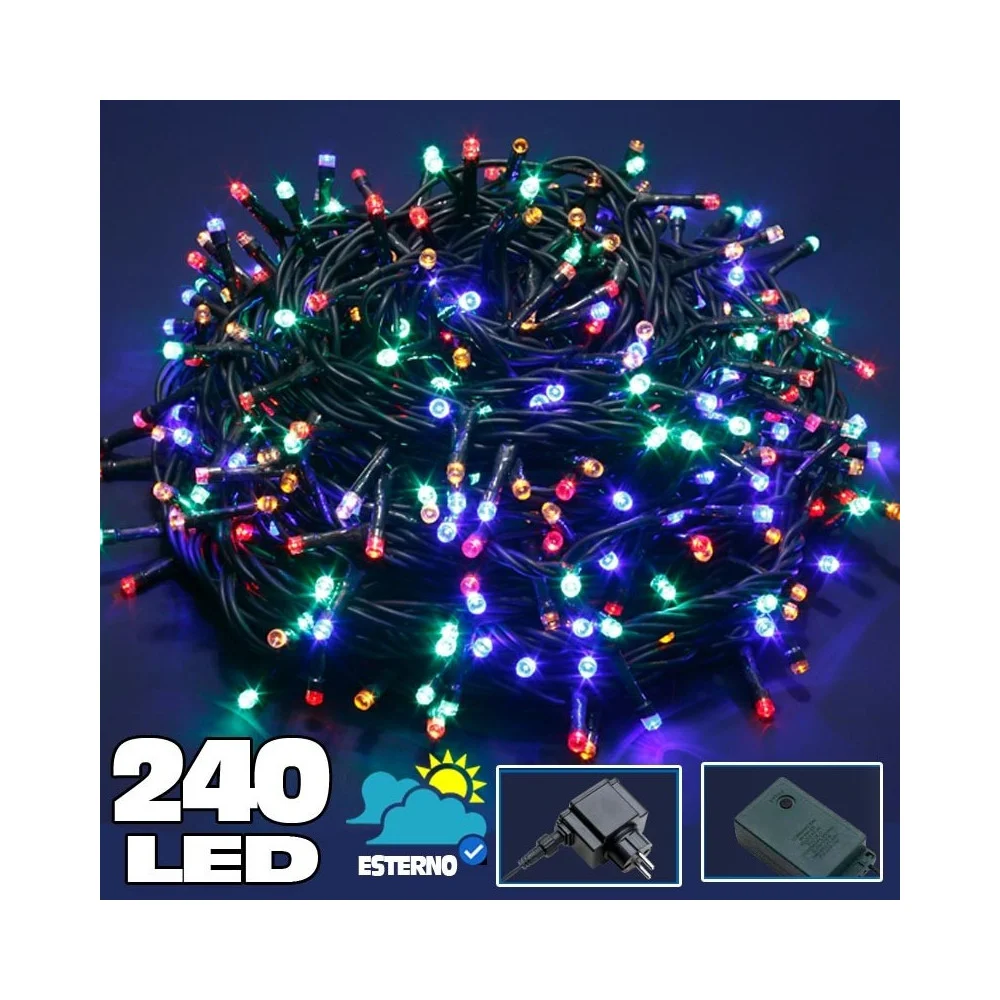 CATENA LUCI A LED LUMINOSA NATALIZIA 240 LED MULTICOLOR CON 8 GIOCHI LUCCIOLE - TrAdE Shop Traesio
