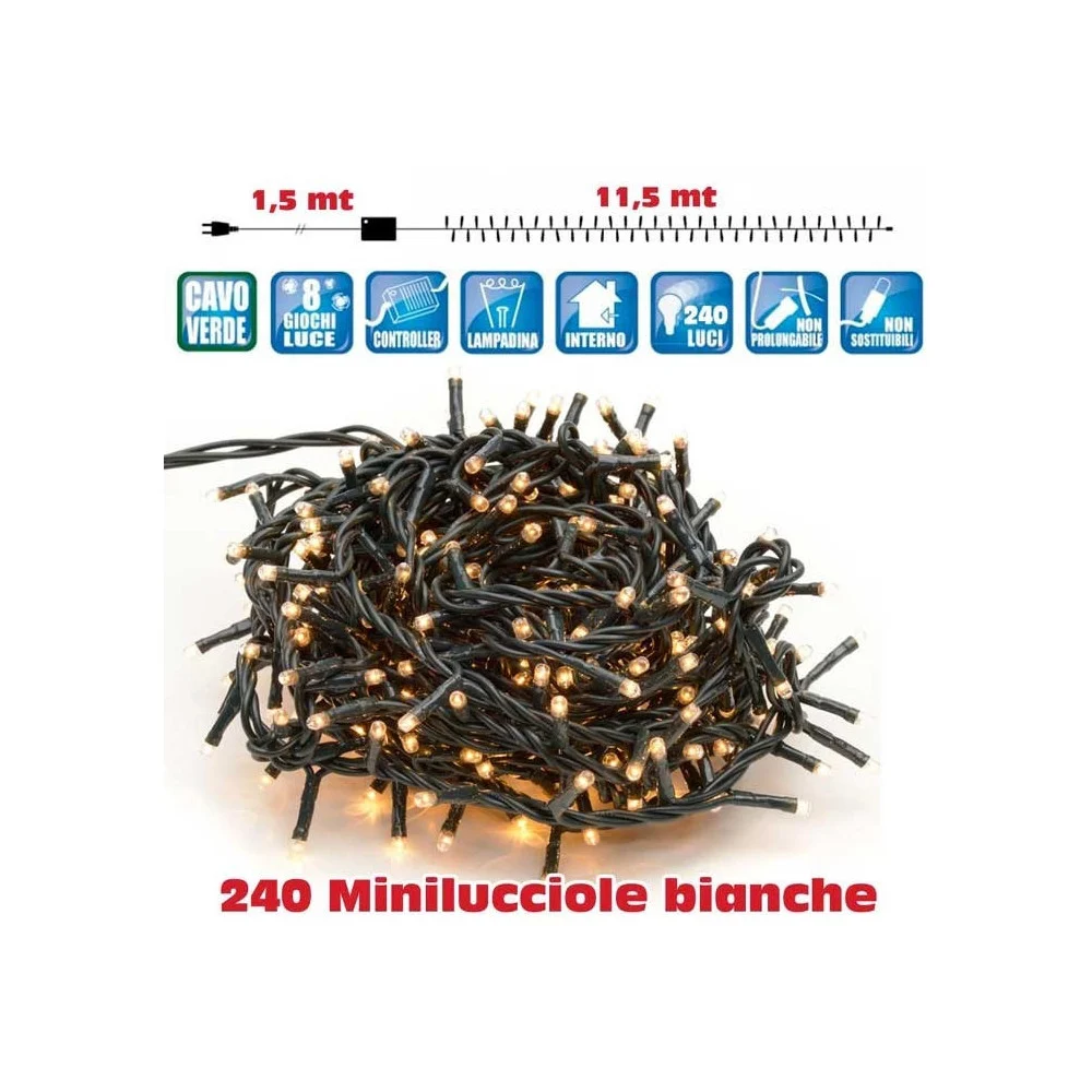 CATENA LUCI MINILUCCIOLE 240 LUCI 3 VIE BIANCO CALDO CON CONTROLLER 8 FUNZIONI - TrAdE Shop Traesio