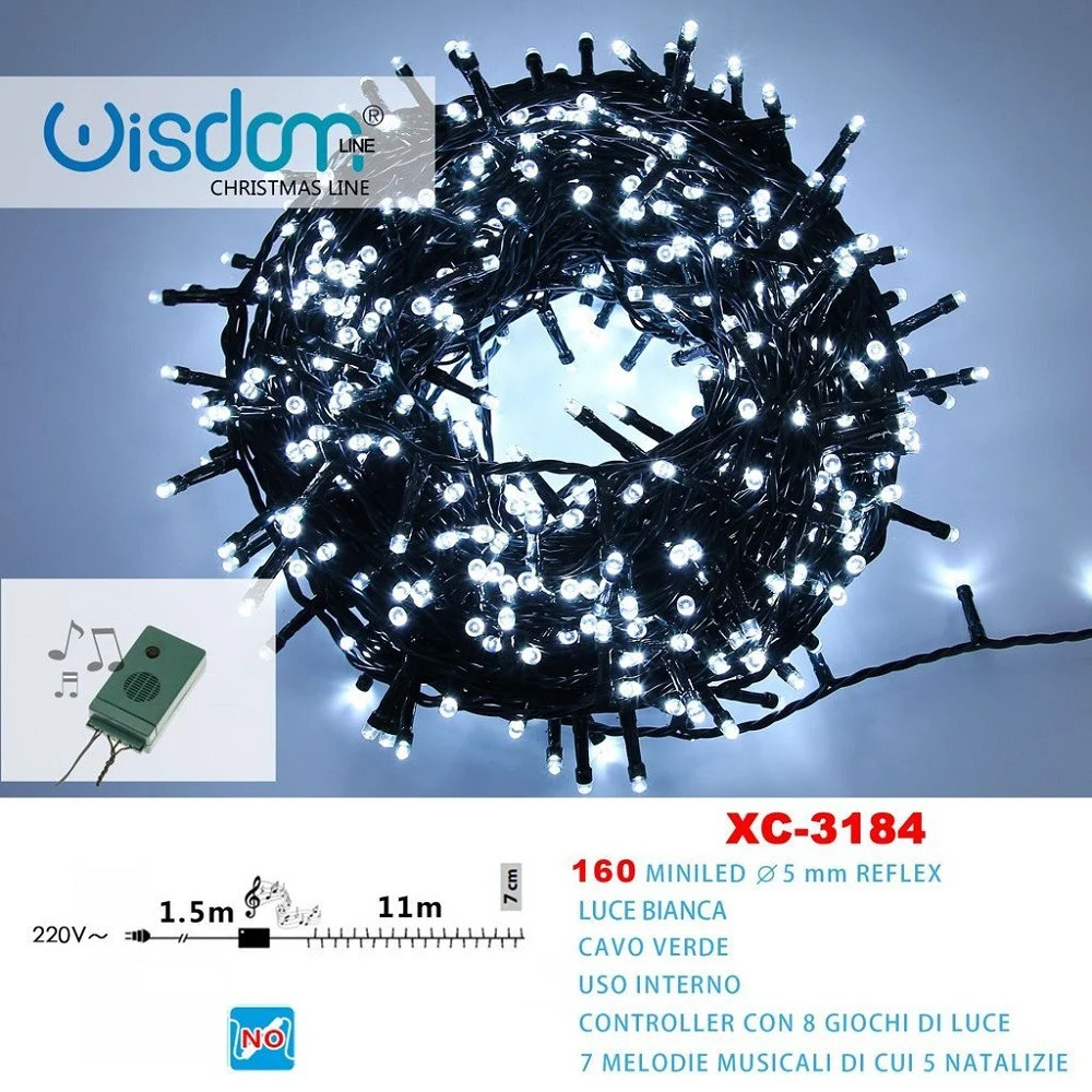 CATENA LUMINOSA 160MINILED LUCE BIANCA CAVO VERDE 7 MELODIE 8 GIOCHI LUCE XC3184 - TrAdE Shop Traesio