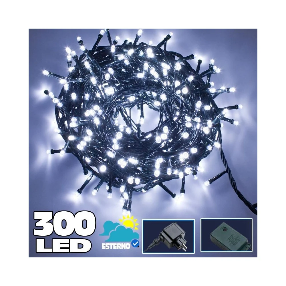 CATENA LUMINOSA 300 LED BIANCO FREDDO USO INTERNO CON CONTROLLER 8 FUNZ. - TrAdE Shop Traesio
