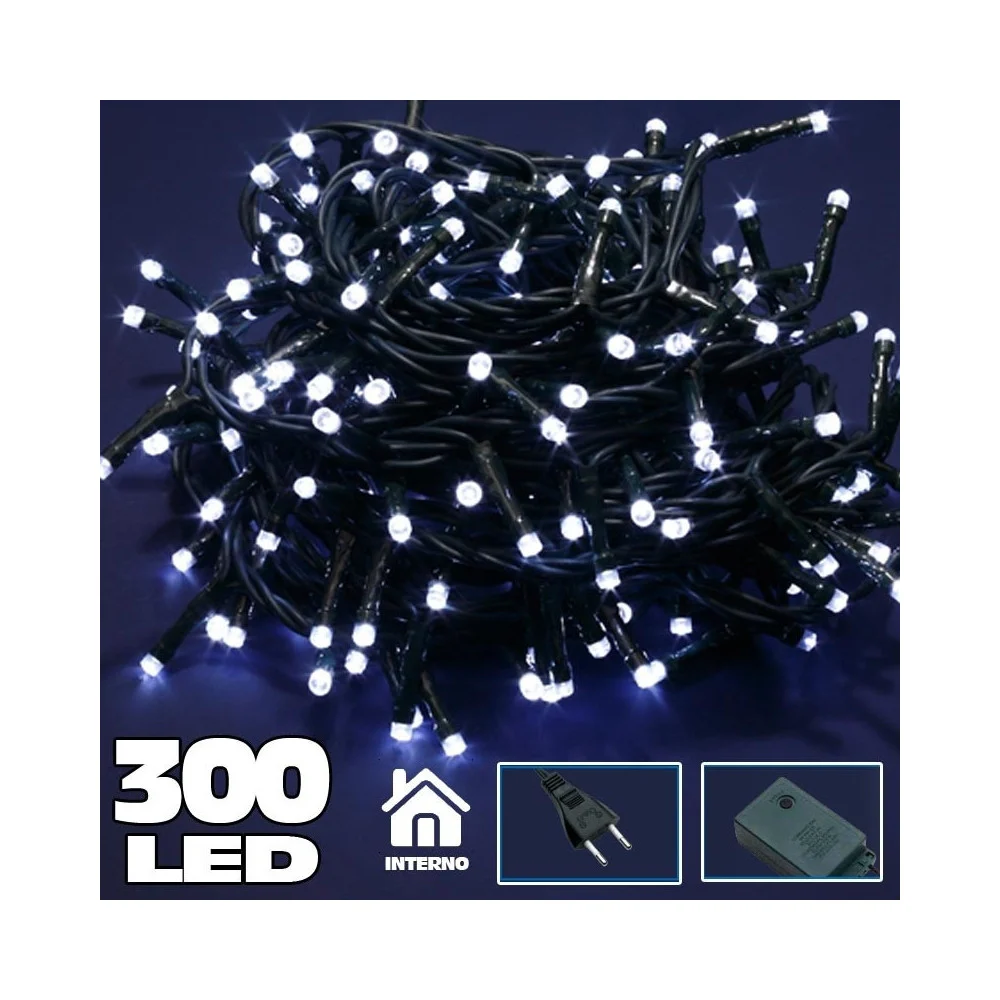 CATENA LUMINOSA 300 LUCI LED LUCCIOLE BIANCO FREDDO CON CONTROLLER 8 FUNZIONI - TrAdE Shop Traesio