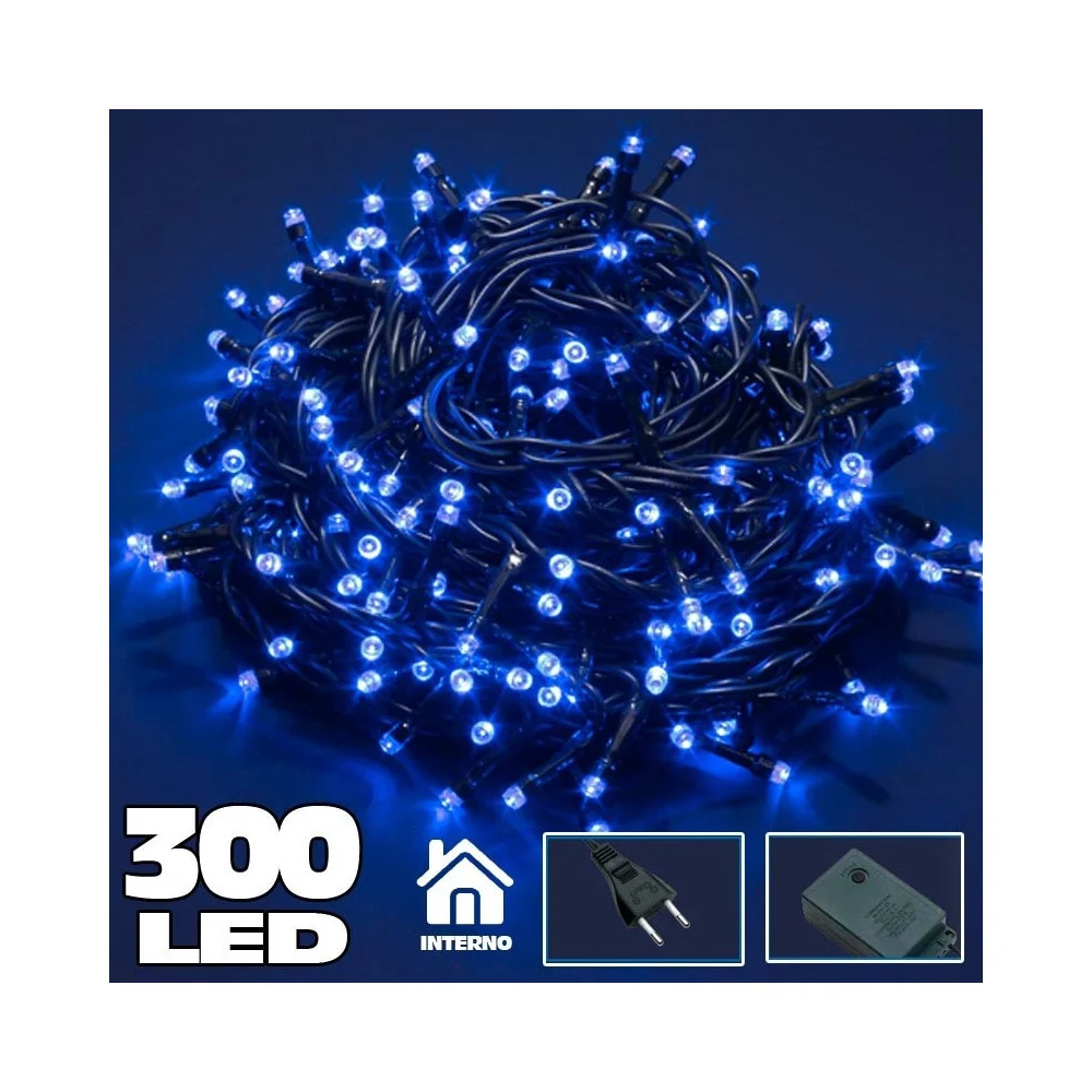 CATENA LUMINOSA 300 LUCI LED LUCCIOLE BLU CON CONTROLLER 8 FUNZIONI INTERNO - TrAdE Shop Traesio