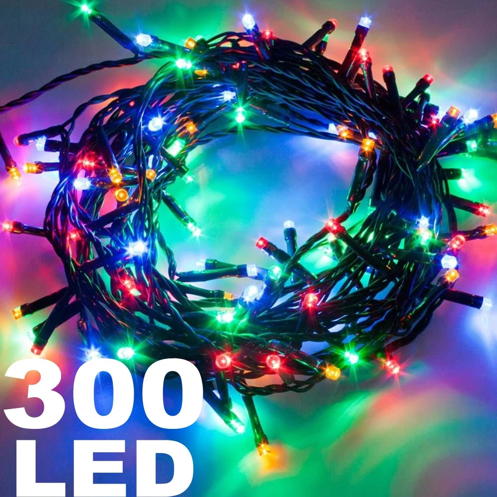 CATENA LUMINOSA 300 LUCI LED LUCCIOLE MULTICOLORE CONTROLLER 8 FUNZIONI INTERNO - TrAdE Shop Traesio