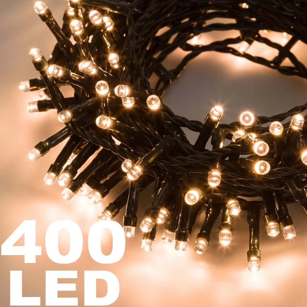 CATENA LUMINOSA 400 LUCI LED LUCCIOLE BIANCO CALDO CONTROLLER 8 FUNZIONI INTERNO - TrAdE Shop Traesio