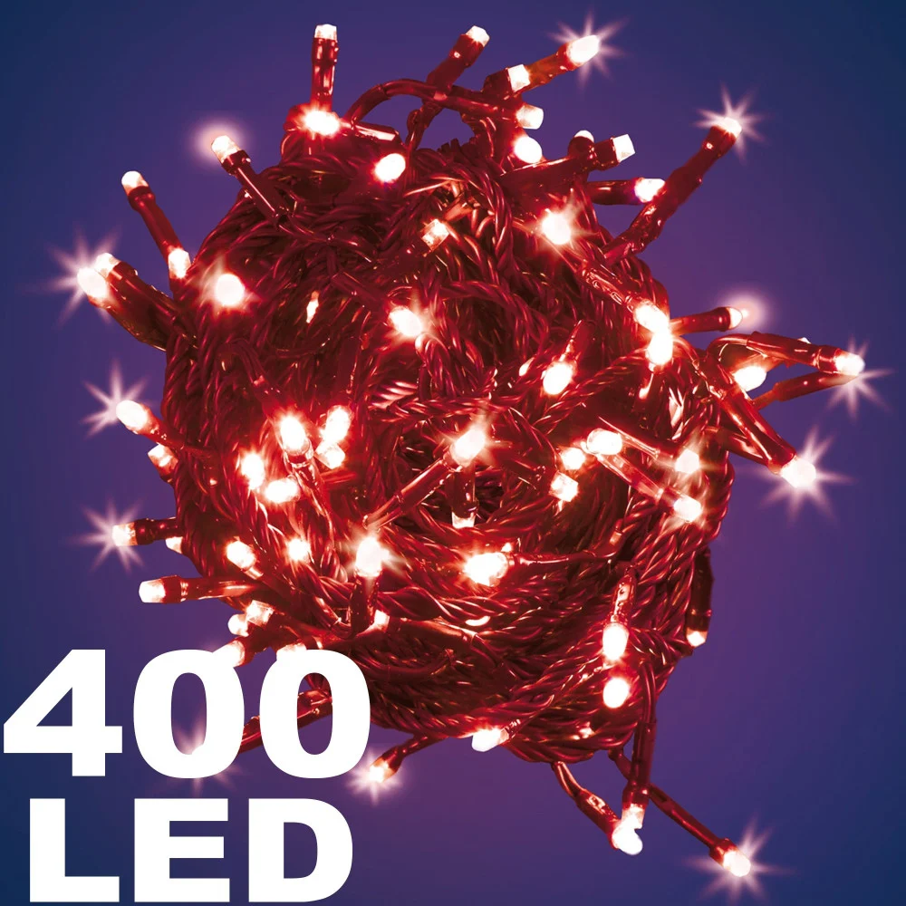CATENA LUMINOSA 400 LUCI LED LUCCIOLE COLORE ROSSO CONTROLLER 8 FUNZIONI INTERNO - TrAdE Shop Traesio