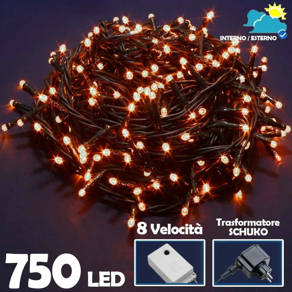CATENA LUMINOSA 750 LUCI LED LUCCIOLE BIANCO CALDO CONTROLLER 8FUNZIONI ESTERNO - TrAdE Shop Traesio