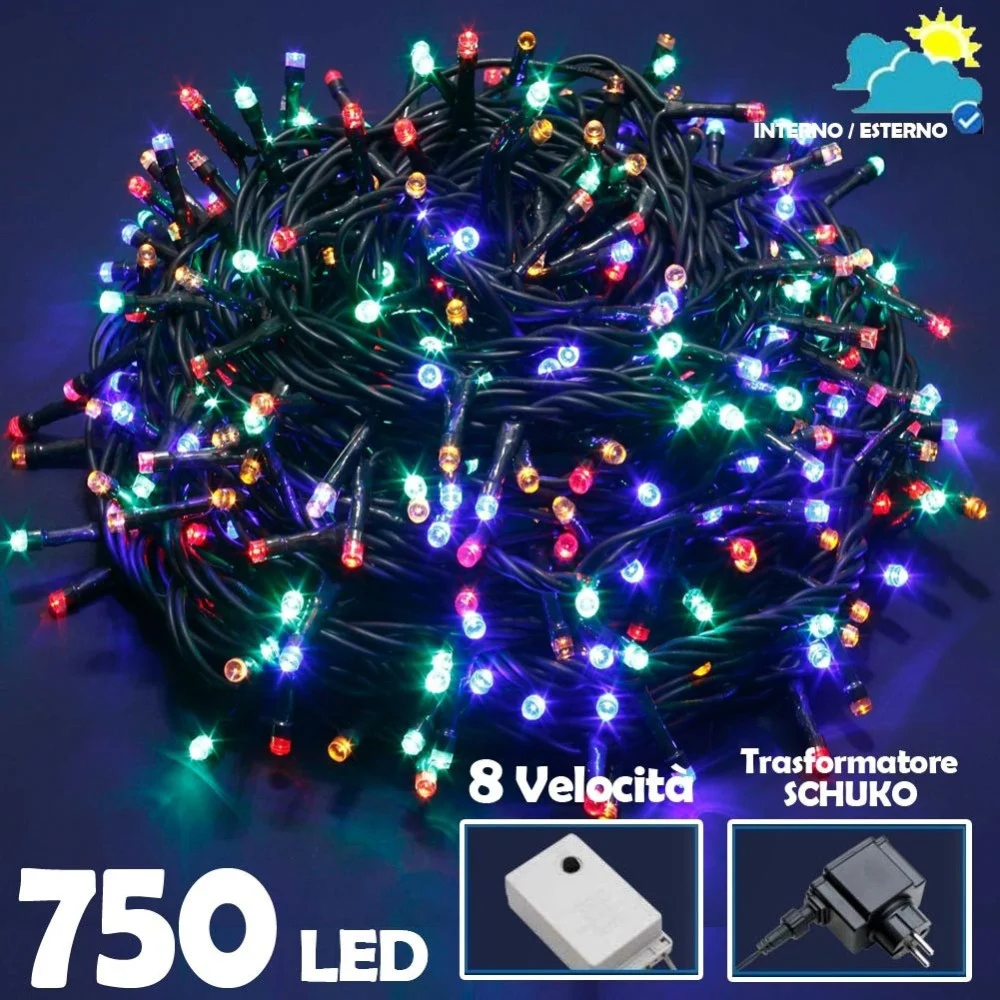 CATENA LUMINOSA 750 LUCI LED LUCCIOLE MULTICOLOR CON CONTROLLER 8FUNZIONI ESTERN - TrAdE Shop Traesio