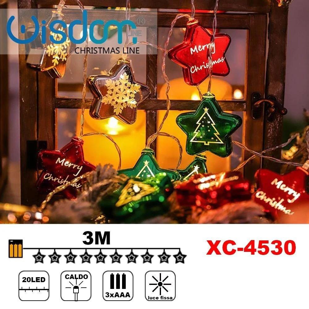 CATENA LUMINOSA CON STELLE 20LED A BATTERIA LUCE CALDA FISSA DECORAZIONI XC-4530