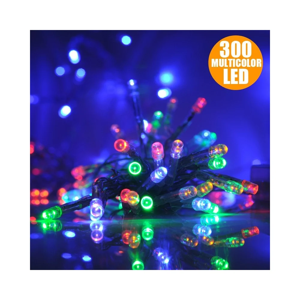 CATENA LUMINOSA NATALE 300 LED MULTICOLOR PER INTERNO ED ESTERNO DECORAZIONI - TrAdE Shop Traesio