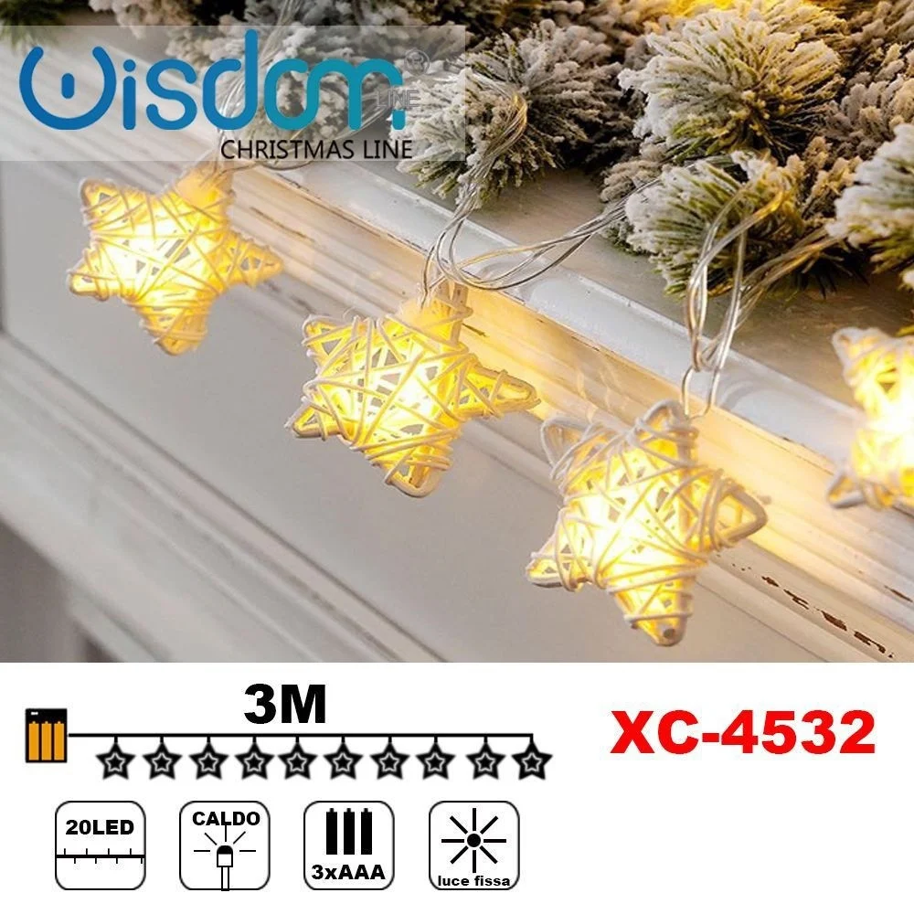 CATENA LUMINOSA STELLE 20 LED A BATTERIA LUCE CALDA FISSA DECORAZIONI XC-4532