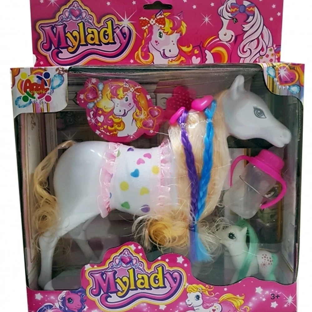 CAVALLO MY LADY CON PONY CRINIERA TRECCE PETTINE BIBERON LITTLE GIOCO BAMBINI - TrAdE Shop Traesio