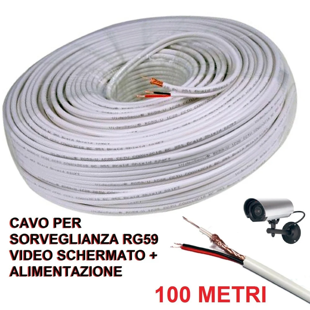 CAVO PROLUNGA TELECAMERA VIDEO ALIMENTAZIONE SCHERMATO 100 MT VIDEOSORVEGLIANZA - TrAdE Shop Traesio
