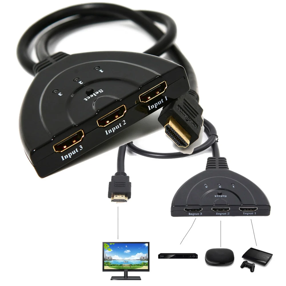 CAVO SWITCH HDMI 1080p 3 PORTE FULL HD TV PRESA MULTIPLA SDOPPIATORE ADATTATORE - TrAdE Shop Traesio