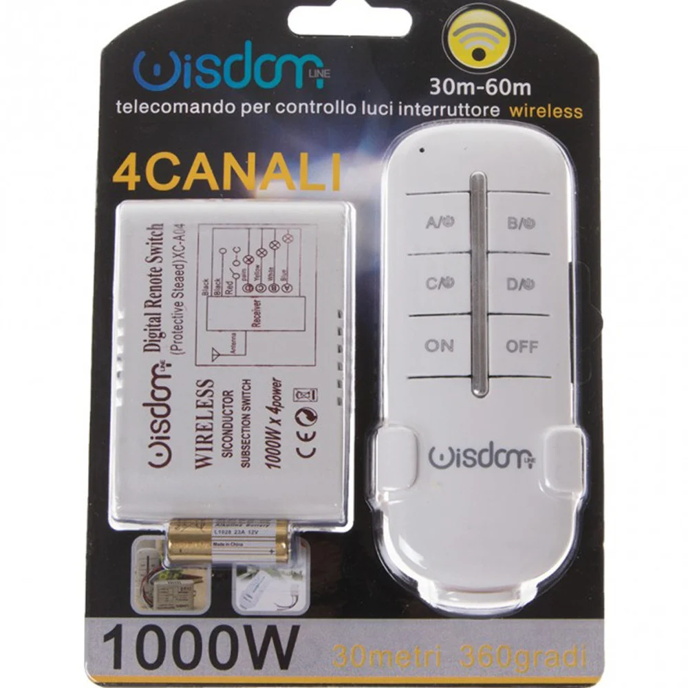 CENTRALINA 4 CANALI + TELECOMANDO WIRELESS WISDOM PER CONTROLLO LUCI LED 1000Wx4