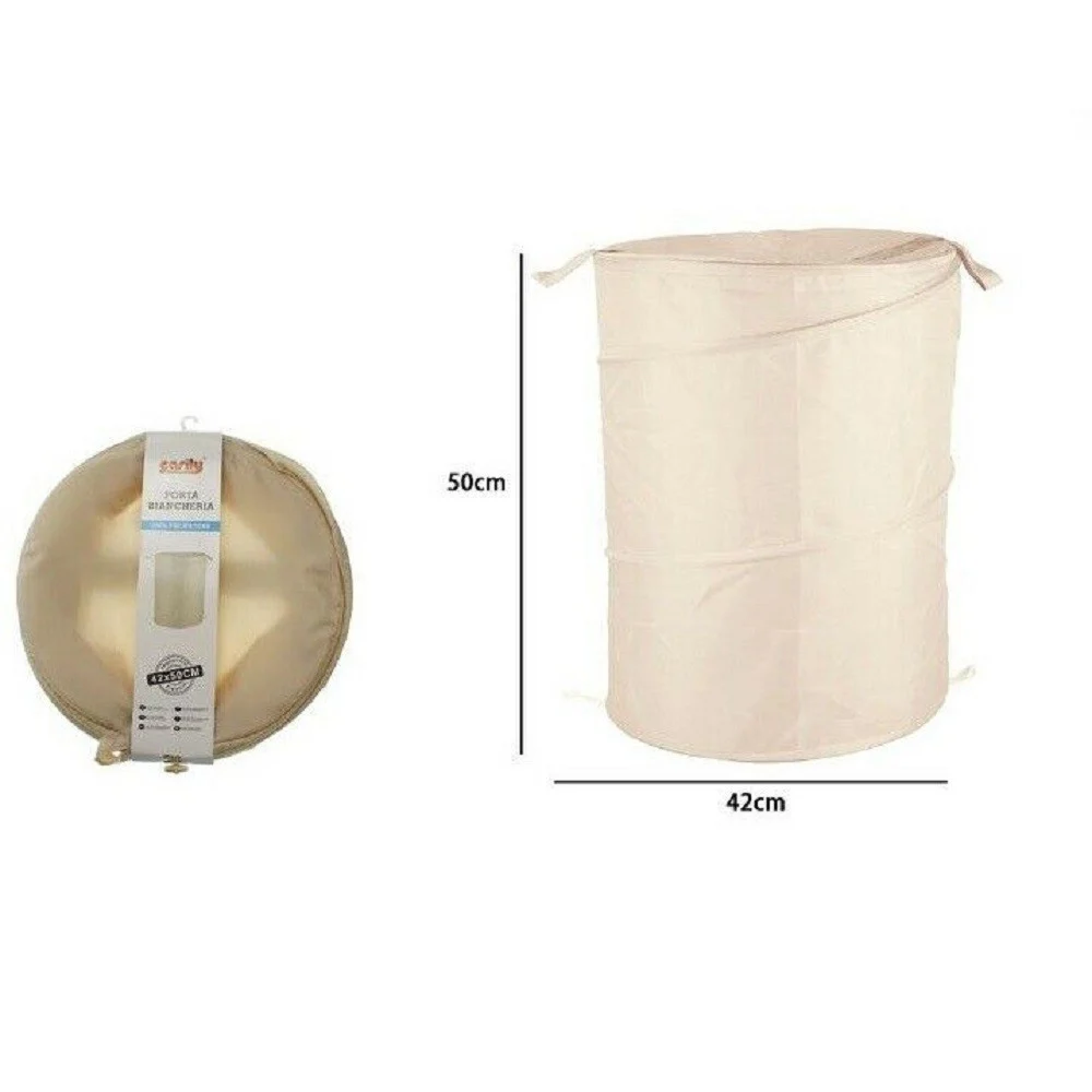 CESTO CONTENITORE PORTA BIANCHERIA BUCATO GIOCHI PIEGHEVOLE 42X50 CM BEIGE 79853 - TrAdE Shop Traesio