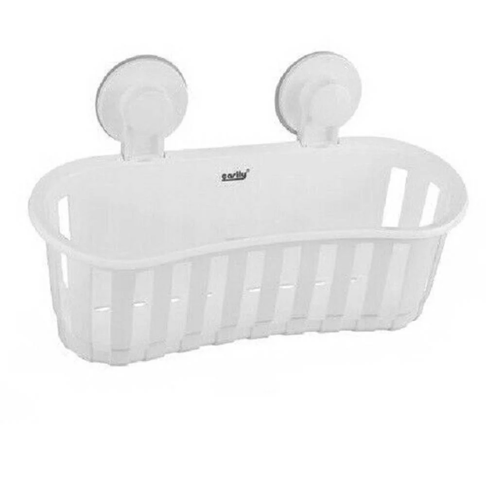 CESTO CONTENITORE PORTA OGGETTI A VENTOSA BIANCO ACCESSORI BAGNO 30X10CM 59553 - Cleafe
