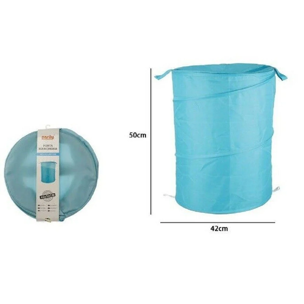 CESTO CONTENITORE PORTABIANCHERIA BUCATO GIOCHI PIEGHEVOLE 42X50CM CELESTE 79854 - TrAdE Shop Traesio