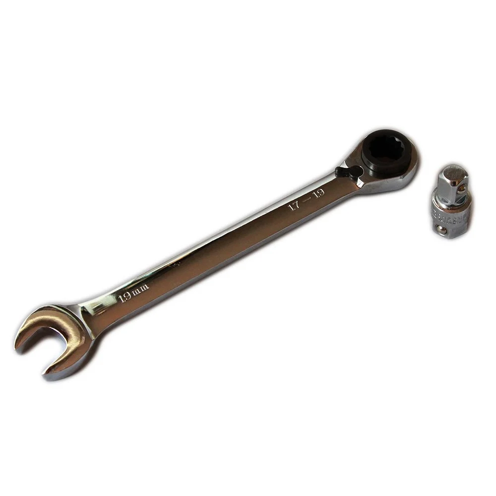 CHIAVE COMBINATA CRICCHETTO REVERSIBILE FISSA A STELLA 19mm 17-19mm ADATTATORE