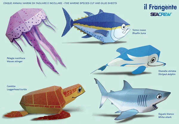 cinque animali marini da tagliare e incollare - Giochi e Puzzle
