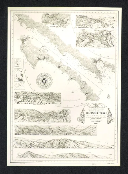 carta – le cinque terre – mare mediterraneo, riviera di levante (1992) - Arredamento marinaresco