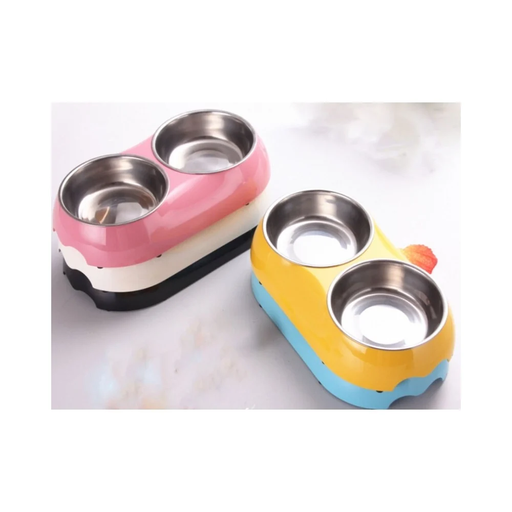 CIOTOLA 2 VASCHETTE ACCIAIO PLASTICA 23,5x11x4,5CM PER COCKER CANE GATTO CIBO - TrAdE Shop Traesio