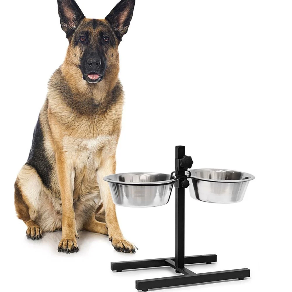 CIOTOLA DOPPIA CANI CON SUPPORTO REGOLABILE 2 SCODELLE ACCIAIO STRUTTURA METALLO - TrAdE Shop Traesio