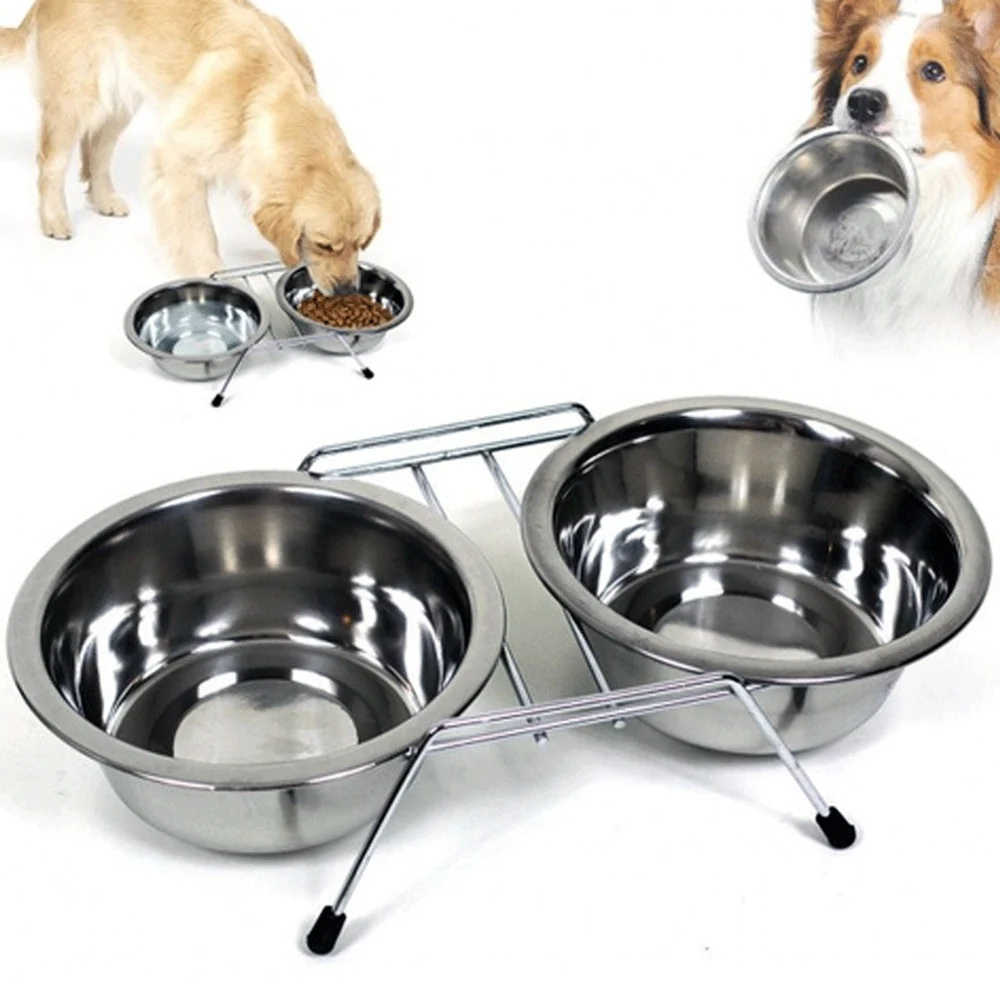 CIOTOLA DOPPIA PER CANI 16 CM CON SUPPORTO CIBO ACQUA CROCCHETTE ACCIAIO - TrAdE Shop Traesio