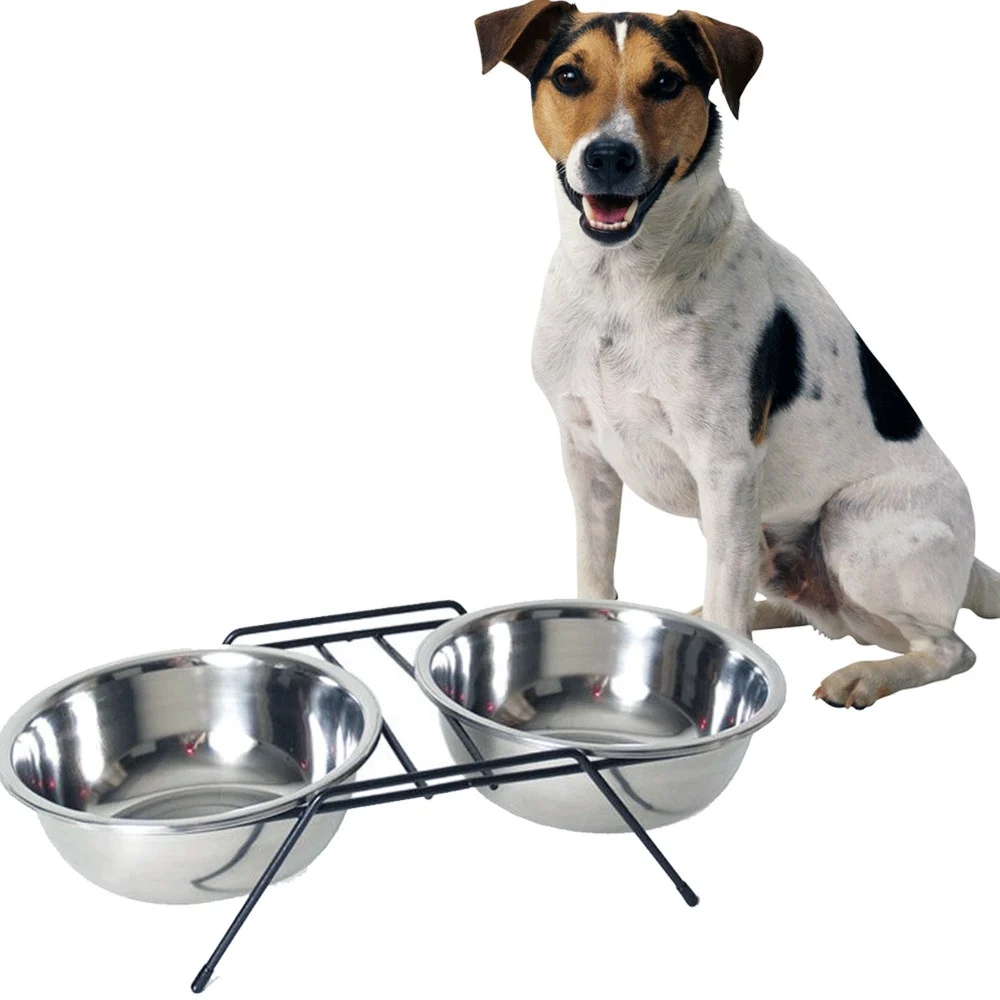 CIOTOLA DOPPIA RIALZATA PER CANI 2 PER 20CM CON SUPPORTO CIBO ACQUA IN METALLO - TrAdE Shop Traesio