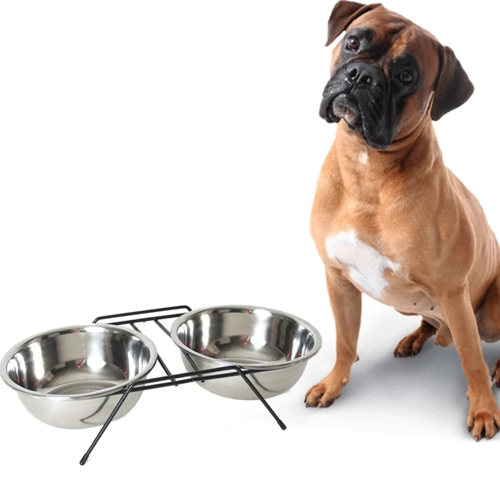 CIOTOLA DOPPIA RIALZATA PER CANI 2 PER 22CM CON SUPPORTO CIBO ACQUA IN METALLO - TrAdE Shop Traesio
