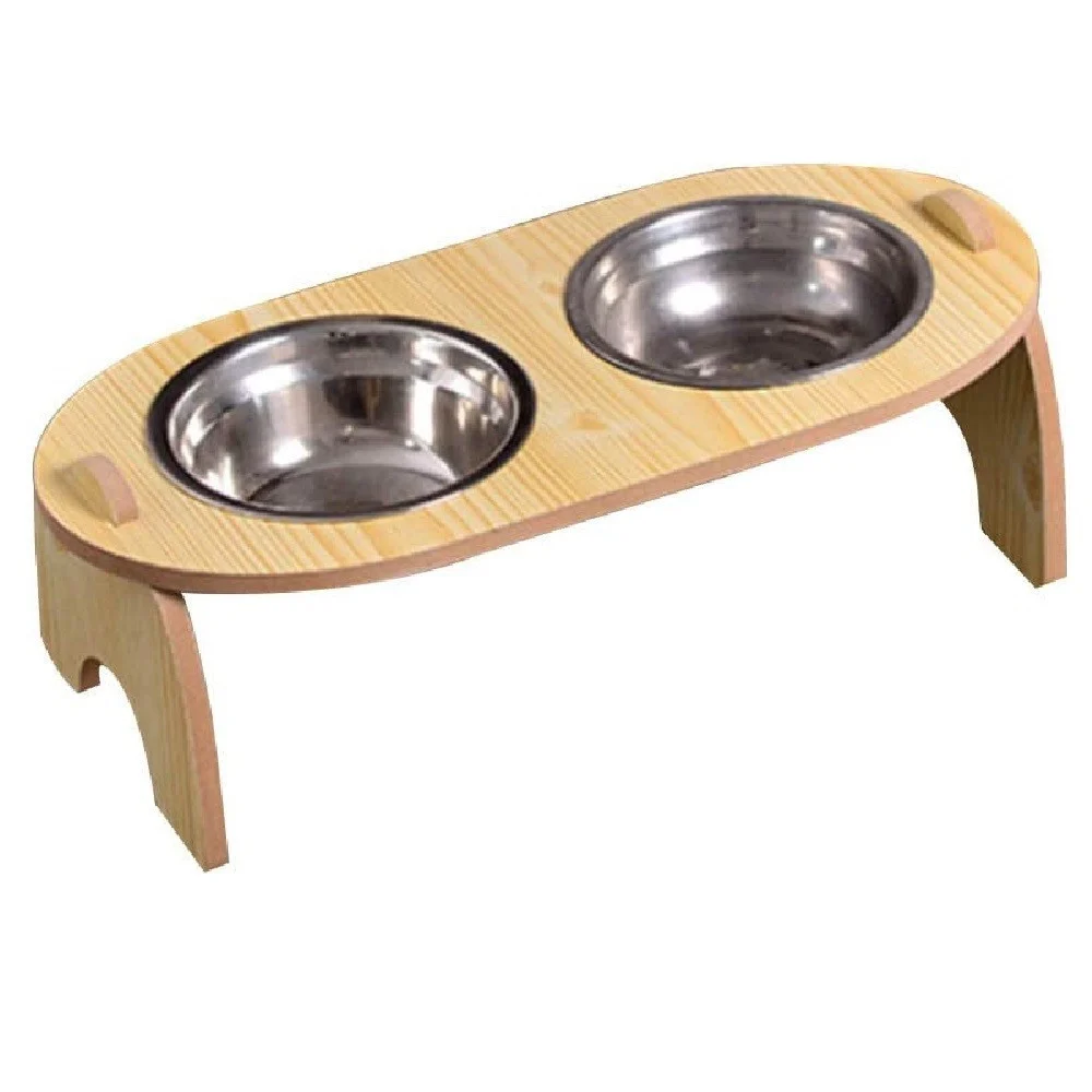 CIOTOLA DOPPIA RIALZATA PER CANI GATTI CON BASE IN LEGNO PER ANIMALI DOMESTICI - TrAdE Shop Traesio