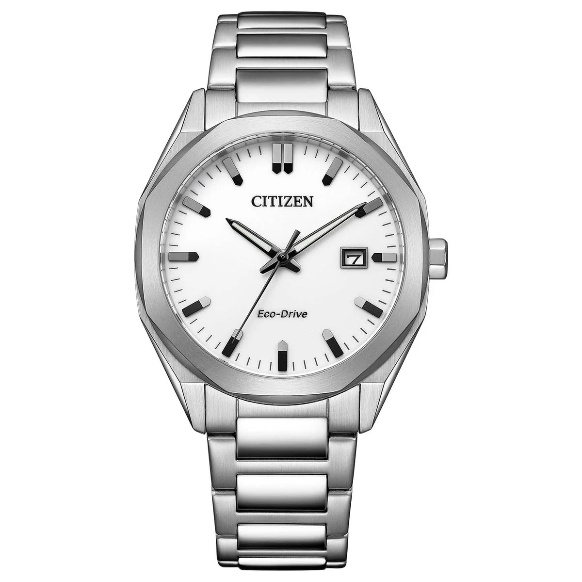 CITIZEN Eco-Drive Octagon Orologio Uomo Impermeabile Acciaio BM7620-83A Argento Bianco