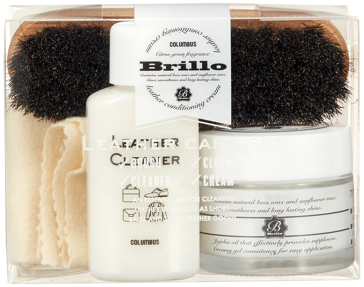 Columbus Set di Cura in Pelle con Spazzola e Panno - 1 Set - 40g + 30ml
