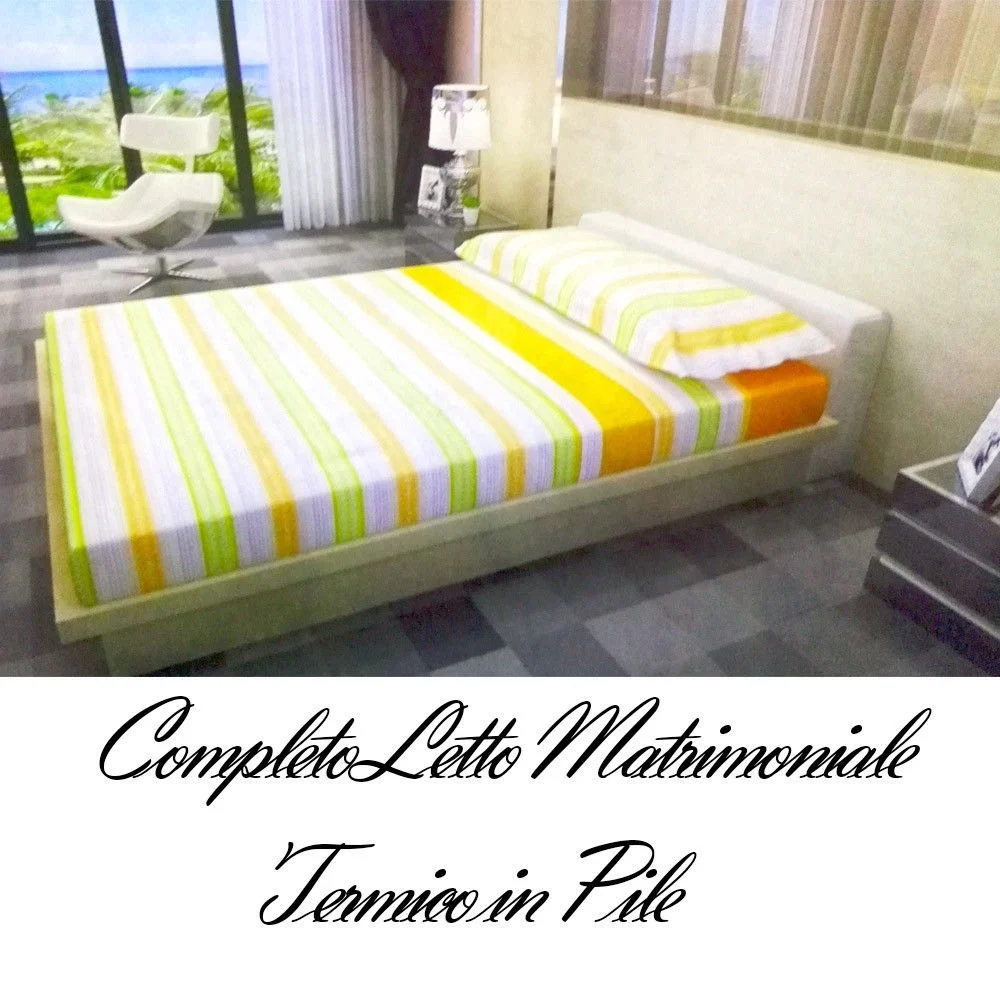 COMPLETO DA LETTO IN PILE LENZUOLO SOPRA E SOTTO 2 COPRICUSCINO ARANCIONE VERDE - TrAdE Shop Traesio