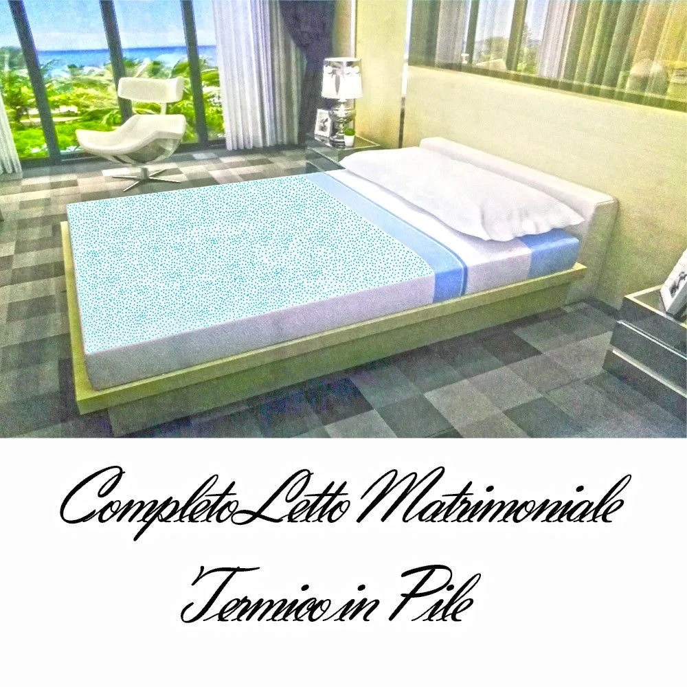 COMPLETO DA LETTO IN PILE LENZUOLO SOPRA E SOTTO 2 COPRICUSCINO AZZURRO POIS - TrAdE Shop Traesio