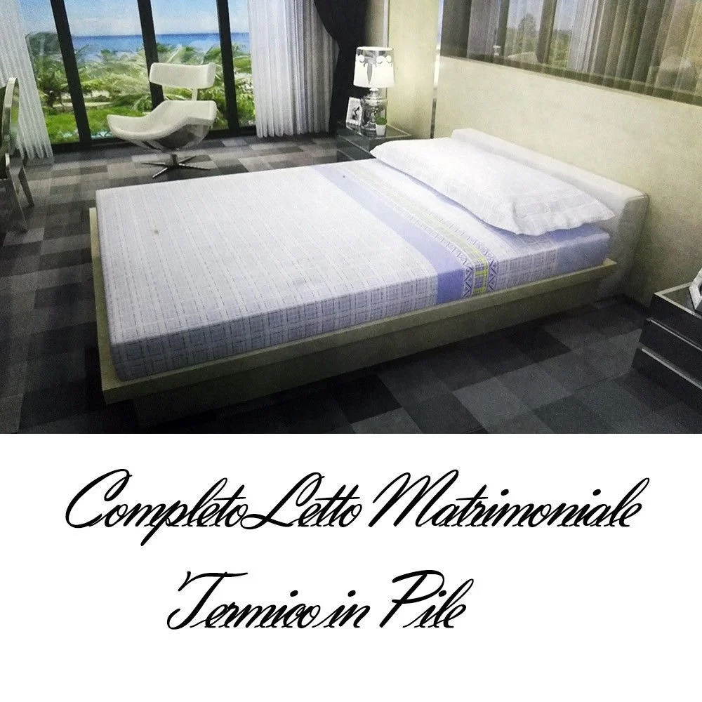 COMPLETO DA LETTO IN PILE LENZUOLO SOPRA E SOTTO 2 COPRICUSCINO BLU A RIGHE - TrAdE Shop Traesio