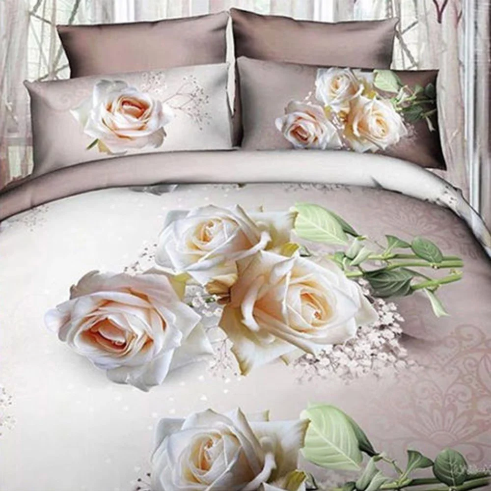 COMPLETO LETTO 3D LENZUOLA MATRIMONIALE SOTTO SOPRA COPRICUSCINI ROSE BIANCHE - TrAdE Shop Traesio