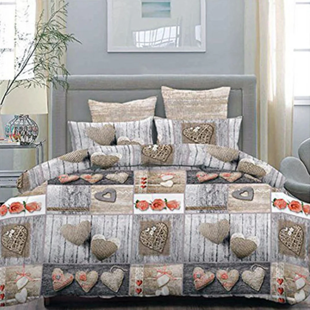 COMPLETO MATRIMONIALE CALDO LENZUOLO 250x290CM MAXI ANGOLI CUORI E ROSE GRIGIO - TrAdE Shop Traesio