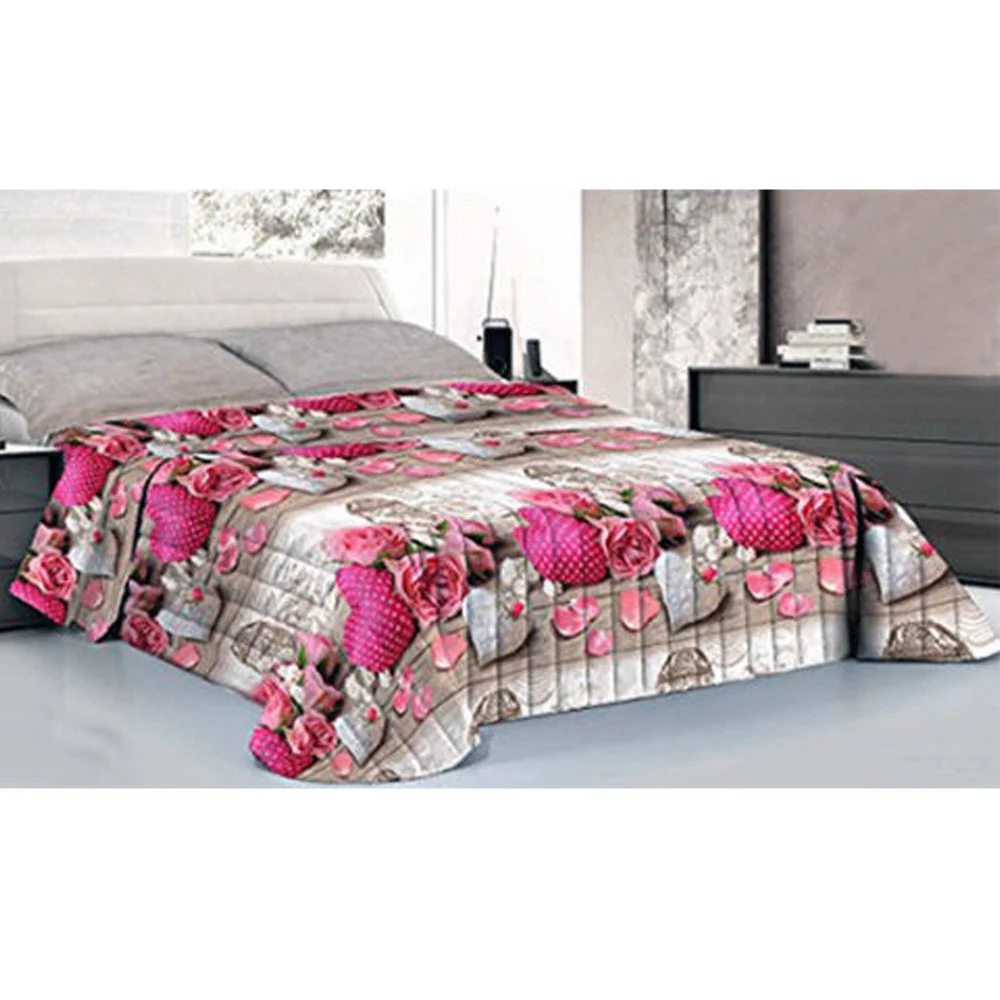 COMPLETO MATRIMONIALE CALDO LENZUOLO 250x290CM MAXI ANGOLI CUORI POIS ROSE - TrAdE Shop Traesio