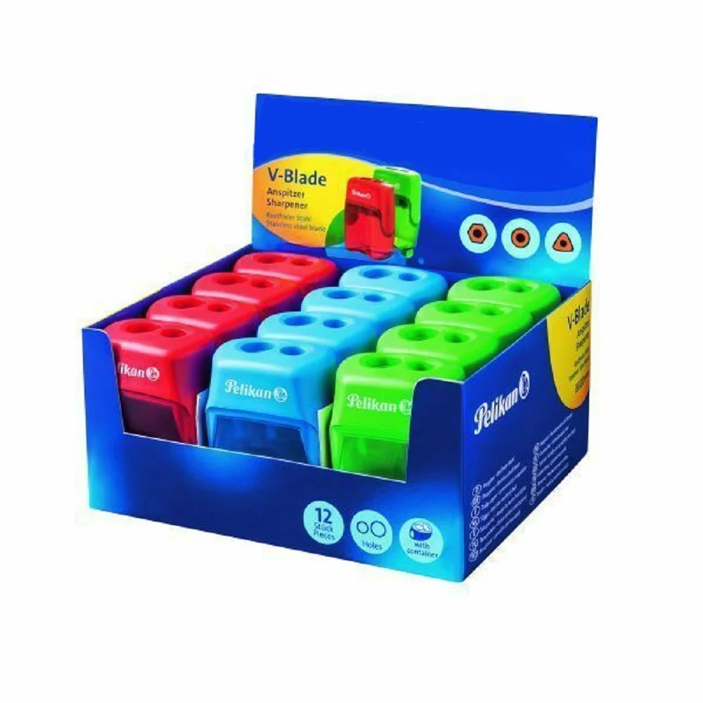 CONFEZIONE 12 PEZZI TEMPERAMATITE TEMPERINO V BLADE 2 COLORATO CON CONTENITORE - TrAdE Shop Traesio