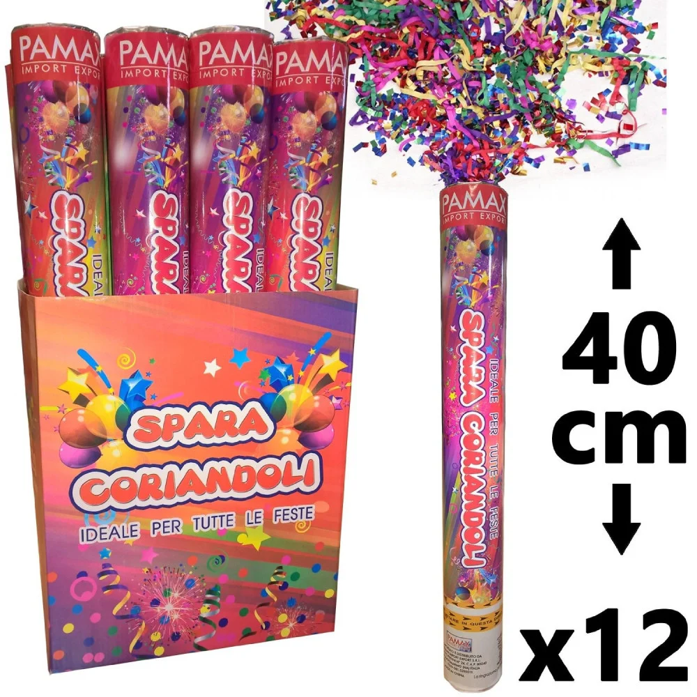 CONFEZIONE 12 pz. TUBI SPARACORIANDOLI COLORATI COMPLEANNO FESTA PARTY 40 cm - TrAdE Shop Traesio